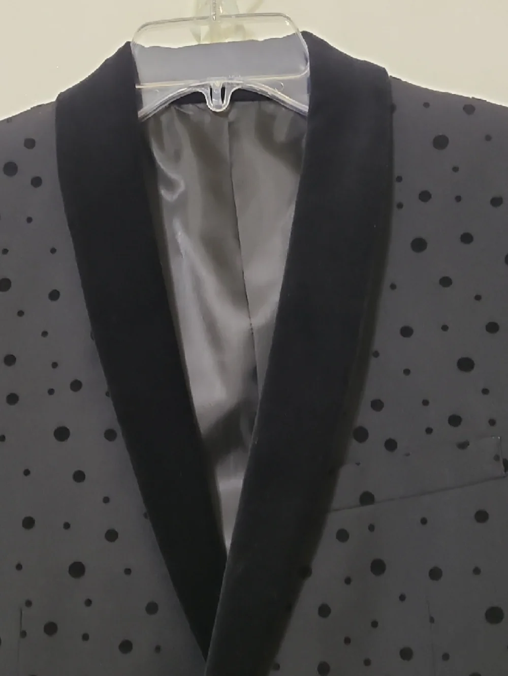Bar III Men's Slim Fit Black Polka Dot Velvet-Trim‎ 2-Button Blazer Jacket - 38R